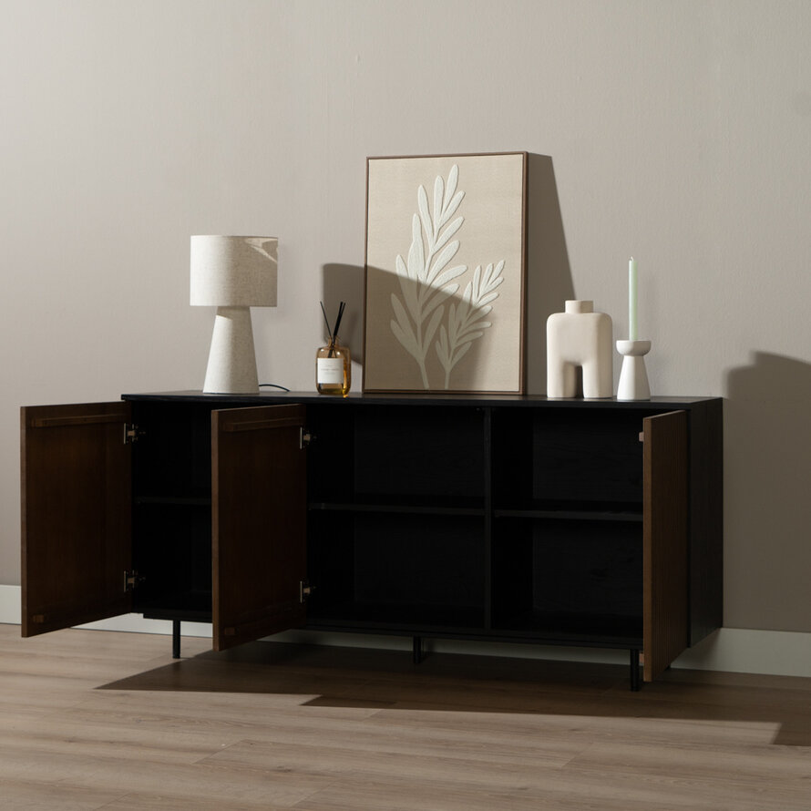 Dressoir Haley zwart/rustiek eiken 160 cm