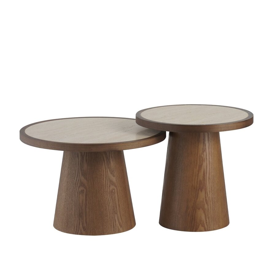 Salontafel set Mae travertin/rustiek eiken