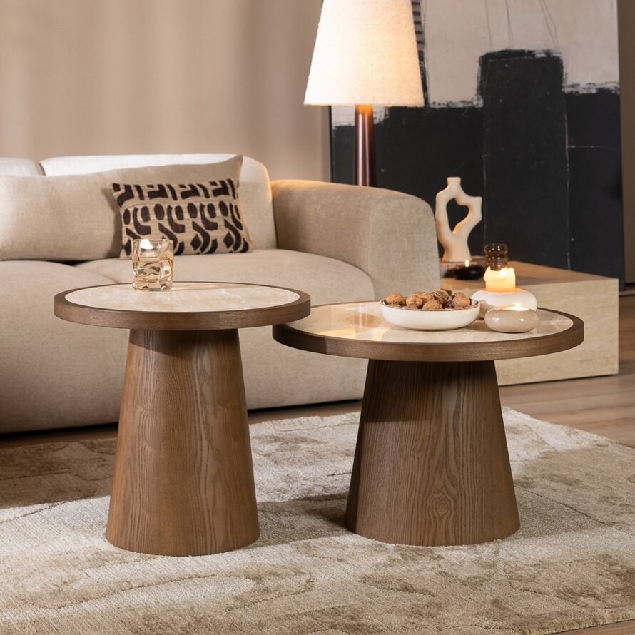 Salontafel set Mae travertin/rustiek eiken