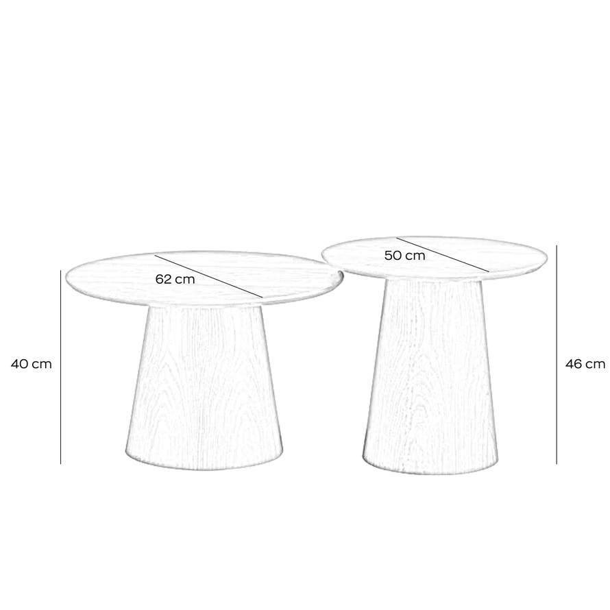 Salontafels Ash rond set van 2 rustiek eiken