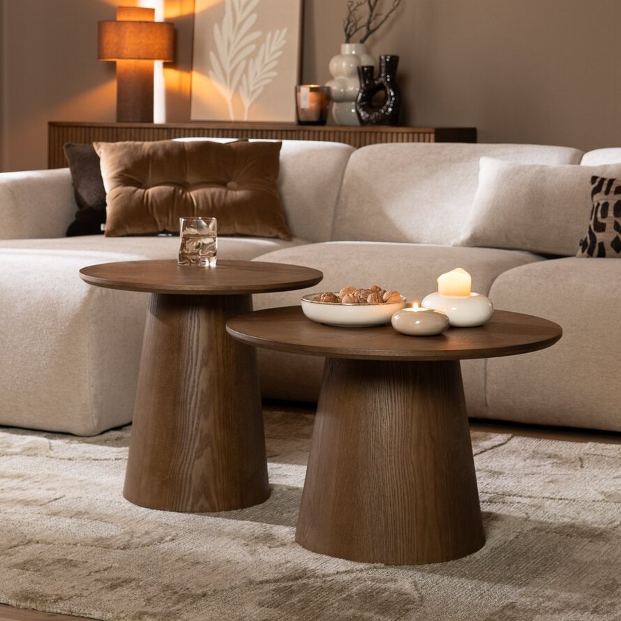 Salontafels Ash rond set van 2 rustiek eiken