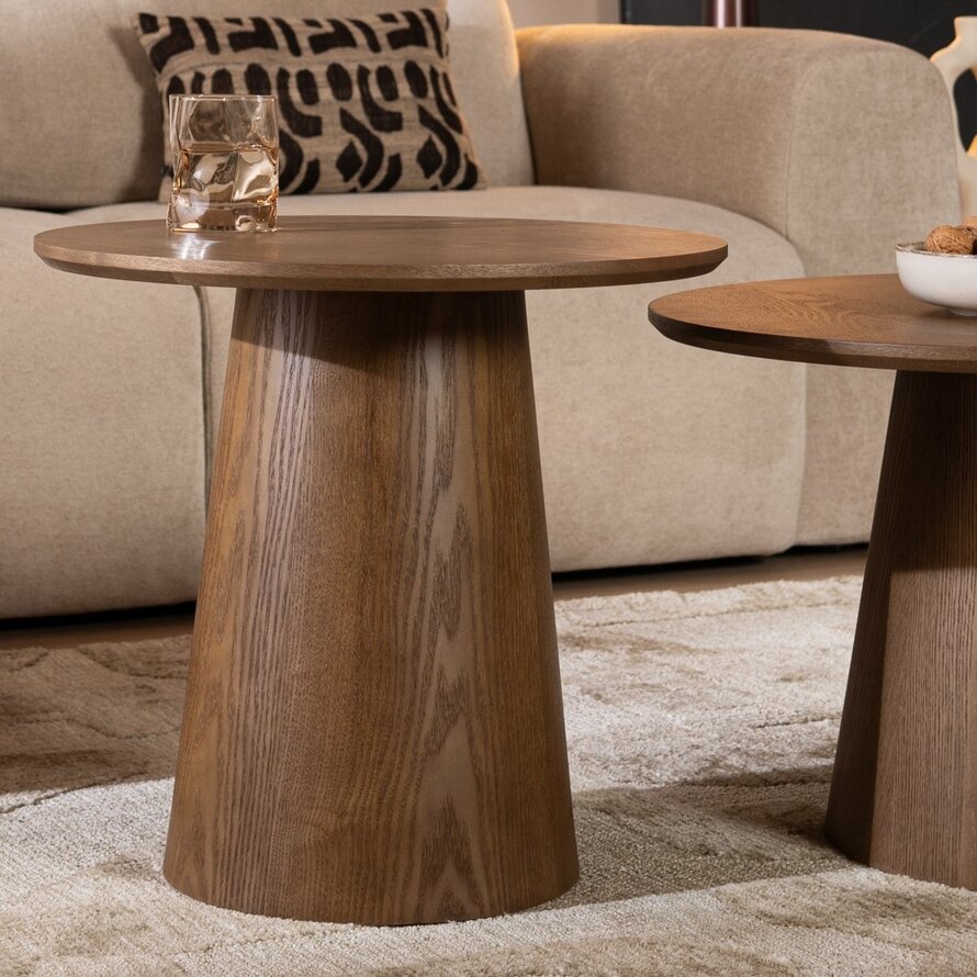 Salontafels Ash rond set van 2 rustiek eiken