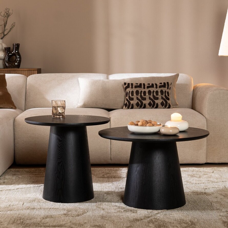 Salontafels Ash rond set van 2 zwart eiken