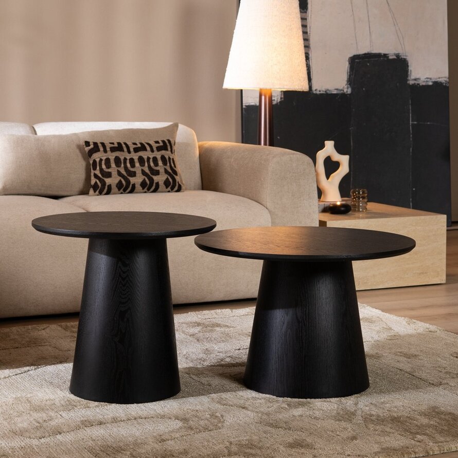 Salontafels Ash rond set van 2 zwart eiken