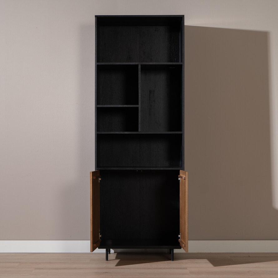 Wandkast Bradley zwart/rustiek eiken 80x220 cm