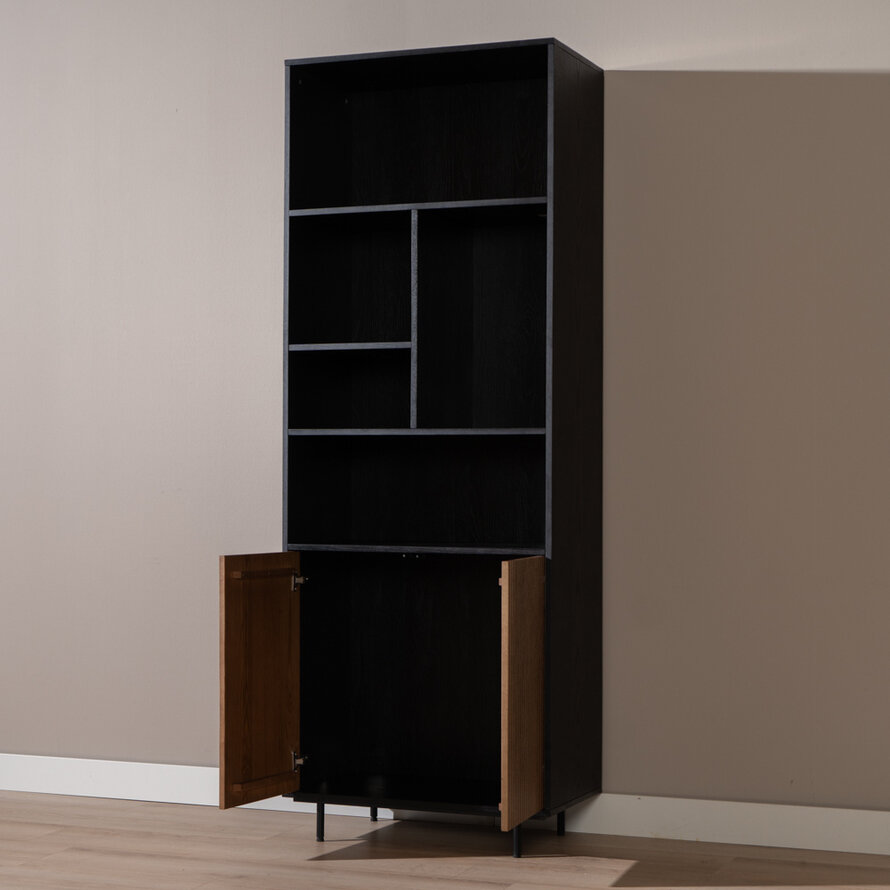 Wandkast Bradley zwart/rustiek eiken 80x220 cm