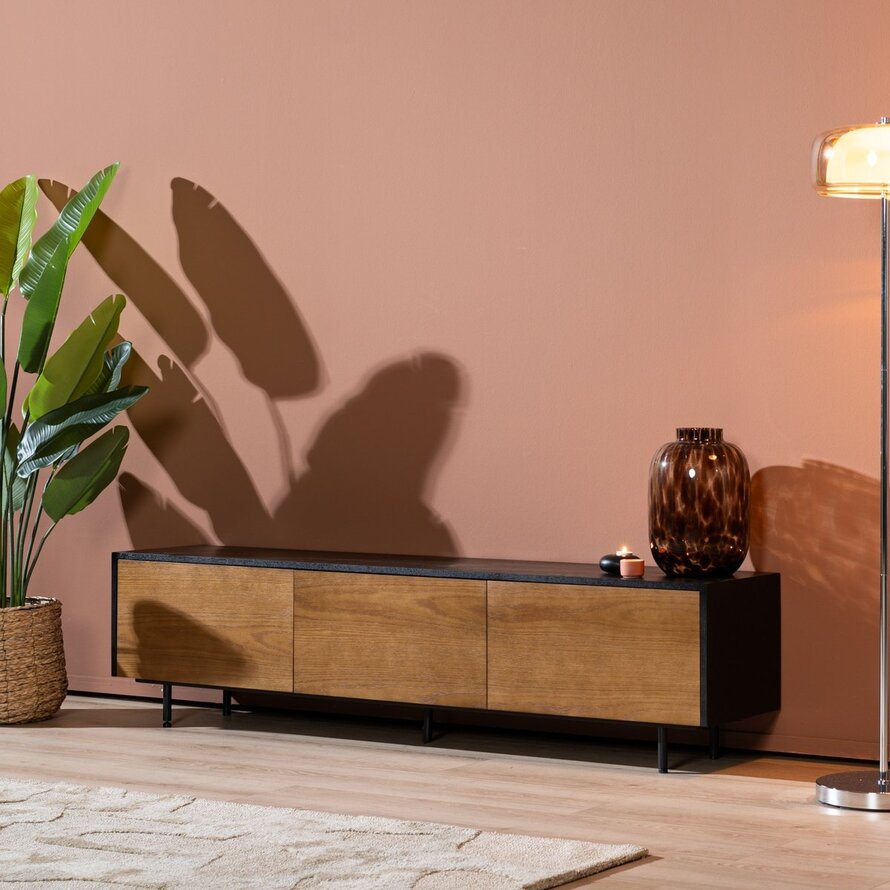 Tv-meubel Thomas zwart/rustiek eiken 180 cm