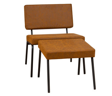 Bronx71 Fauteuil met hocker Espen cognac eco-leer