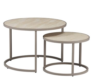 Bronx71 Salontafel Sef rond set van 2 taupe/travertin