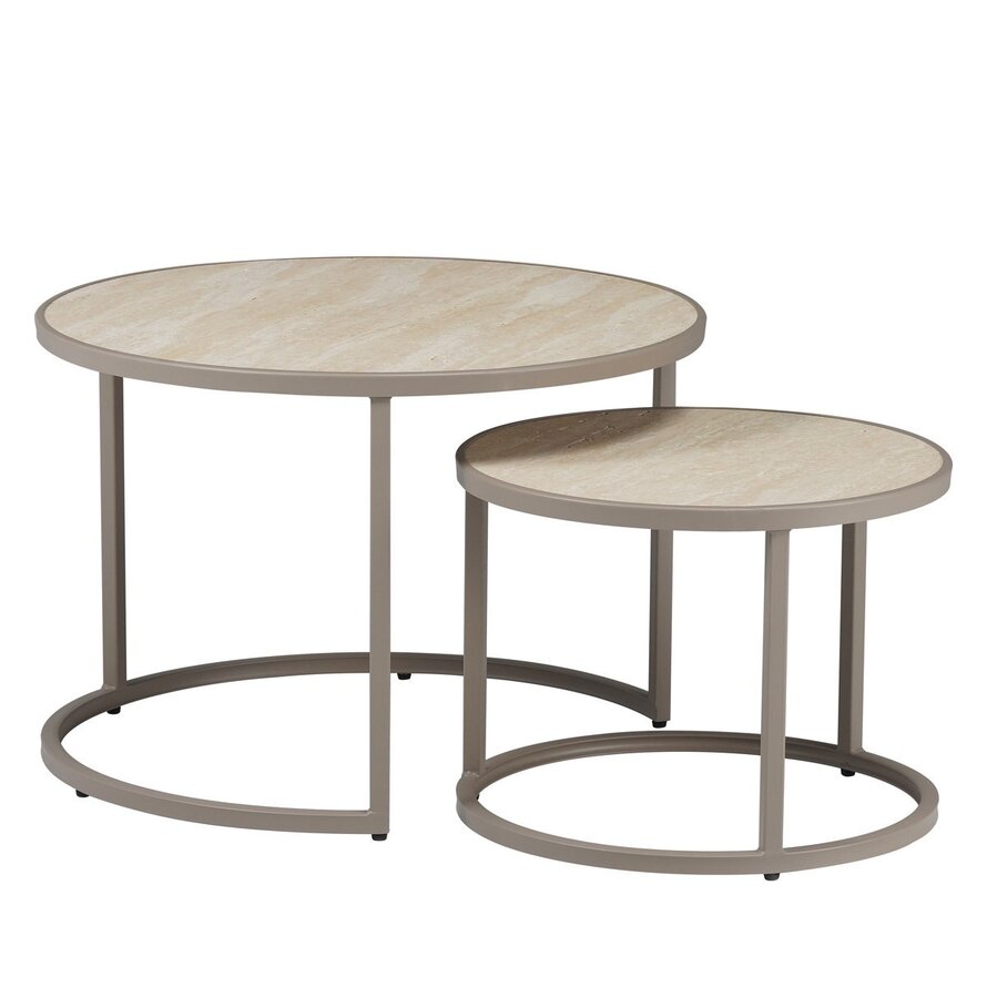 Salontafel Sef rond set van 2 taupe/travertin
