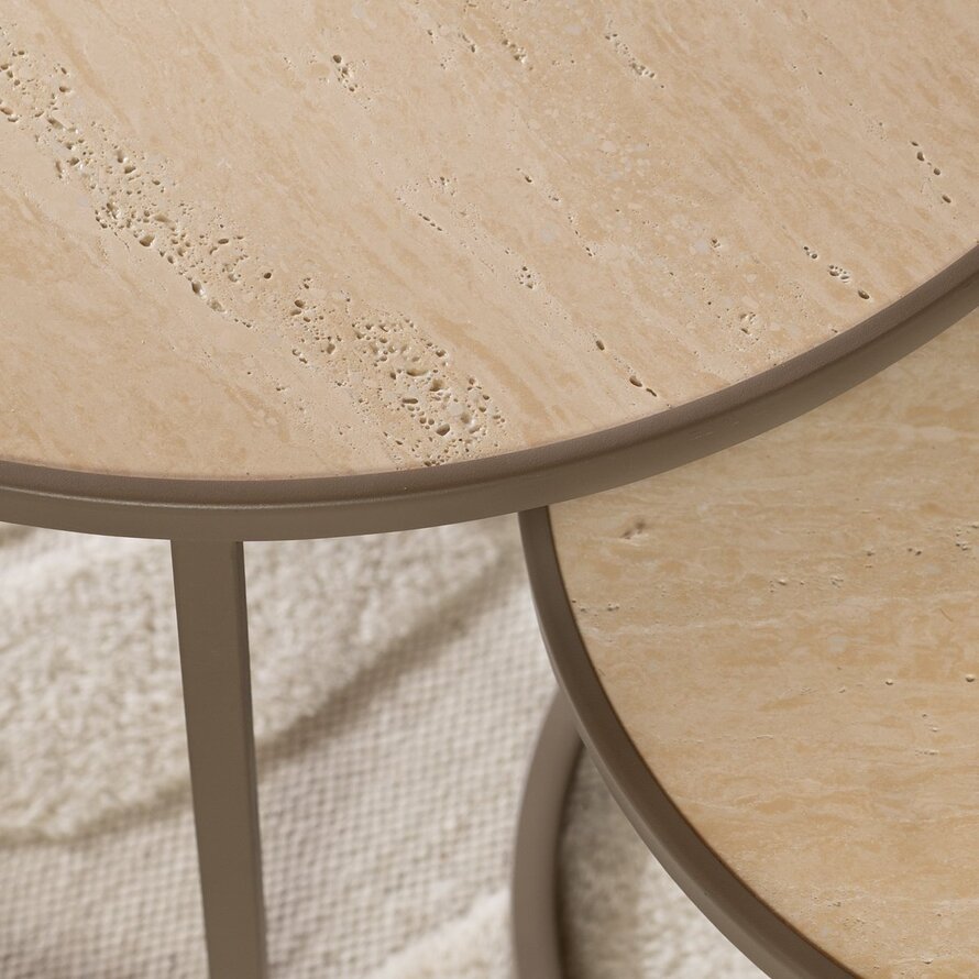 Salontafel Sef rond set van 2 taupe/travertin