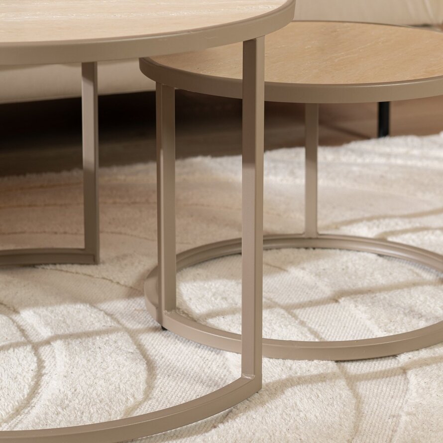 Salontafel Sef rond set van 2 taupe/travertin