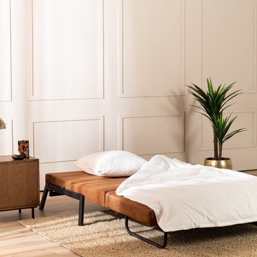 Slaapbank 2 persoons Mikko cognac eco-leer