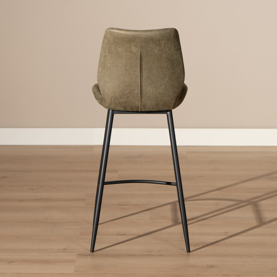 Barkruk Barrel olijfgroen leer 69 cm - waterbestendig