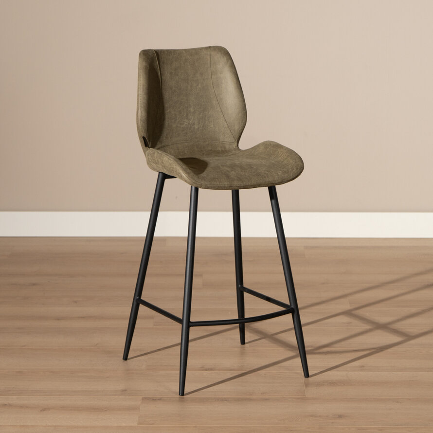 Barkruk Barrel olijfgroen leer 69 cm - waterbestendig