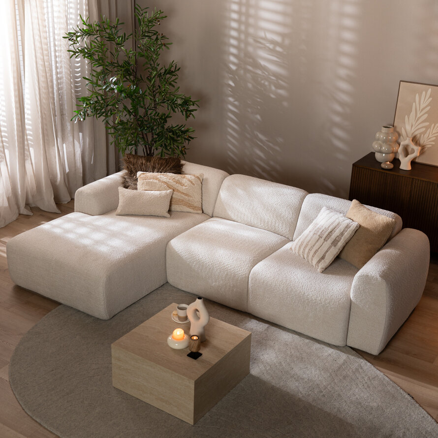 Hoekbank links Maine polyester off white