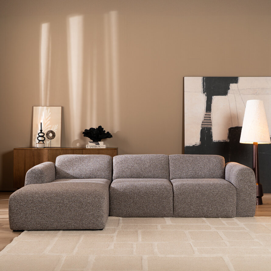 Hoekbank Maine bouclé stof bruin/grijs links