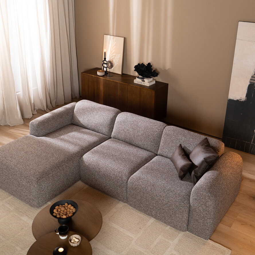 Hoekbank Maine bouclé stof bruin/grijs links