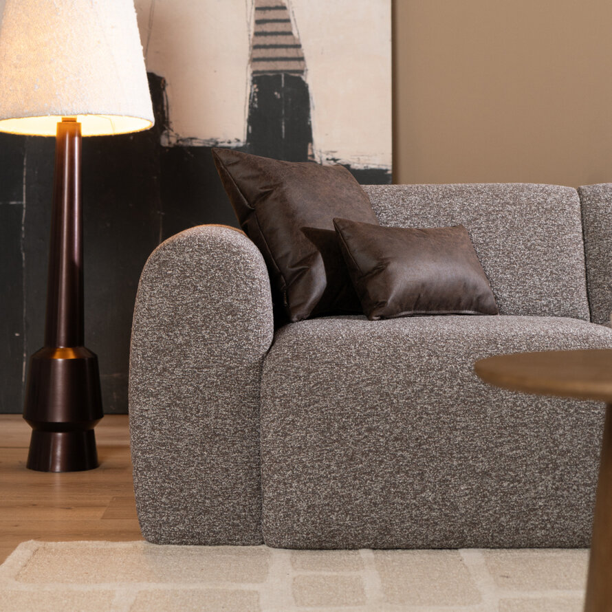 Hoekbank Maine bouclé stof bruin/grijs rechts