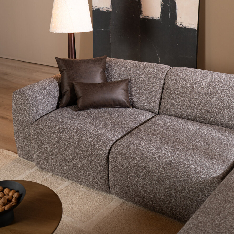 Hoekbank Maine bouclé stof bruin/grijs rechts