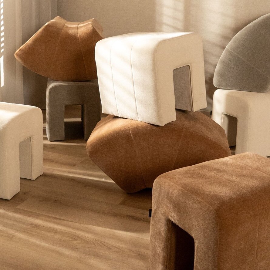 Modulaire hocker Seth chenille off white