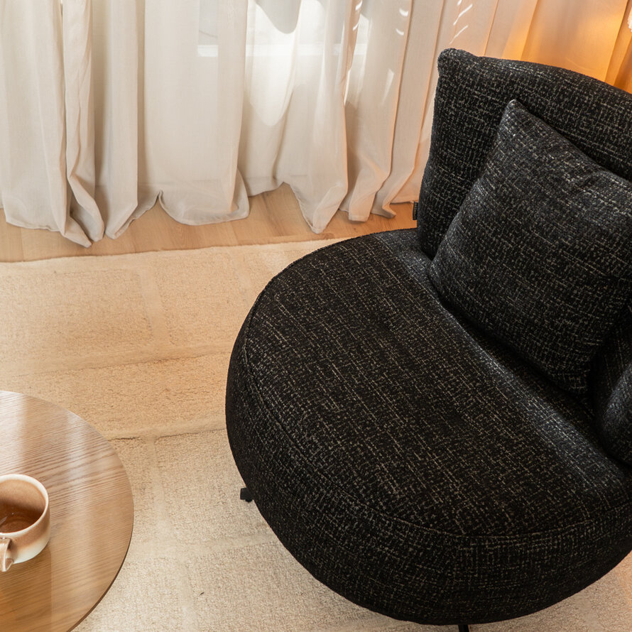 Fauteuil Fallon draaibaar gemêleerde stof zwart