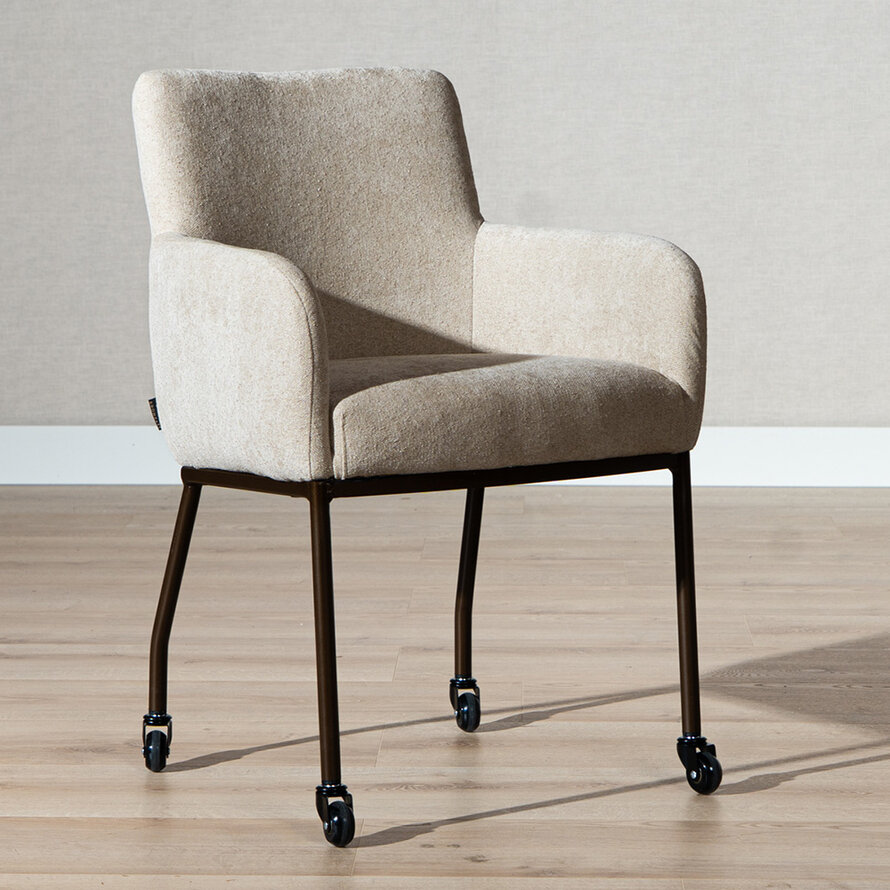 Stoel op wieltjes Finn polyester stof beige