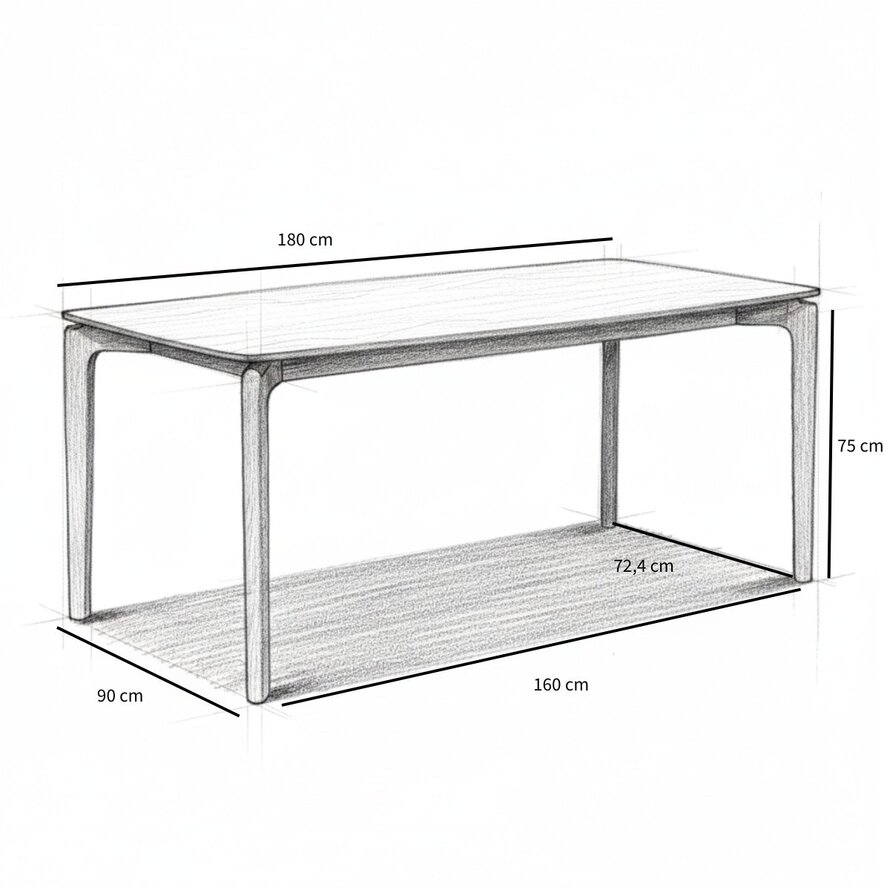 Eettafel Cala walnoot 180 x 90 cm