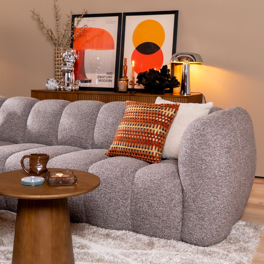 Hoekbank links Luca bouclé stof bruin/grijs