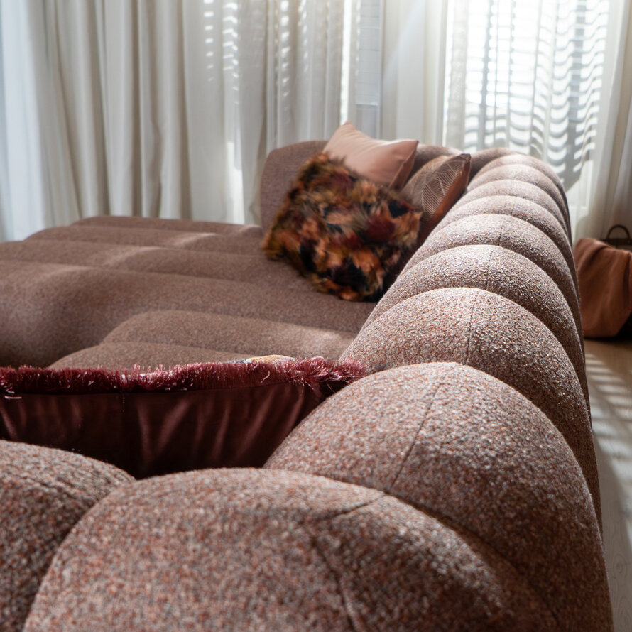 Hoekbank links Luca bouclé stof rood/roze