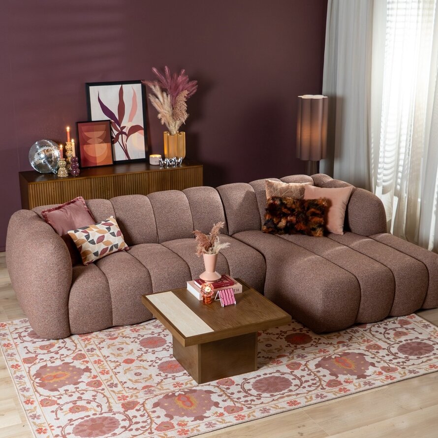 Hoekbank rechts Luca bouclé stof rood/roze