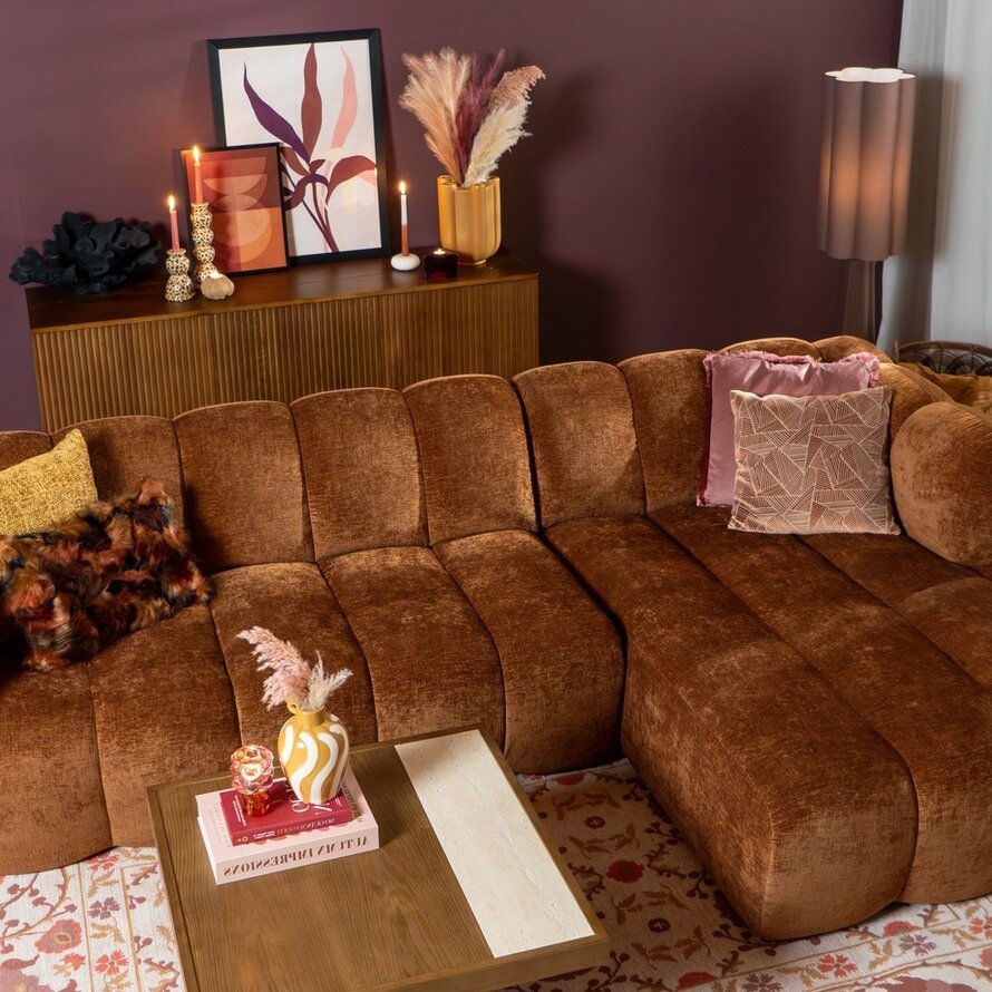 Hoekbank rechts Luca chenille koper