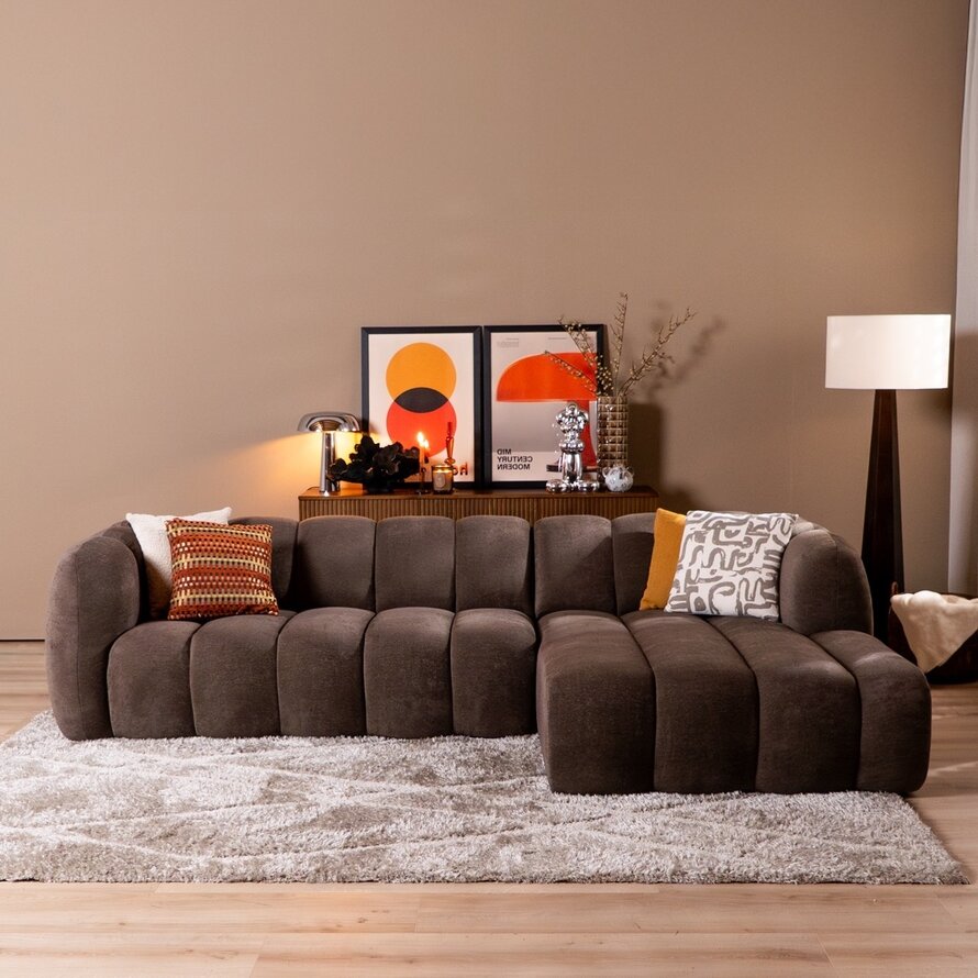 Hoekbank rechts Luca chenille bruin