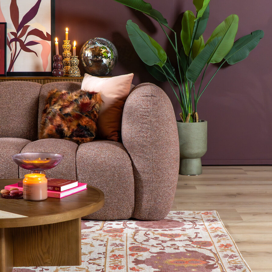 3-zitsbank Luca rood/roze bouclé