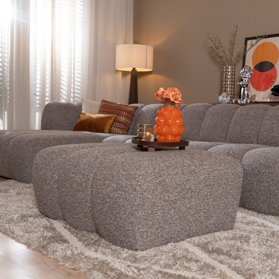 Hocker Luca bouclé stof bruin/grijs