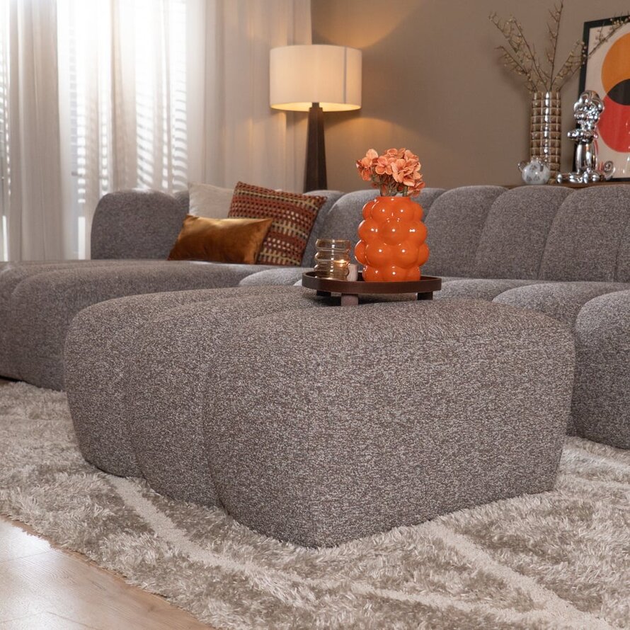 Hocker Luca bouclé stof bruin/grijs