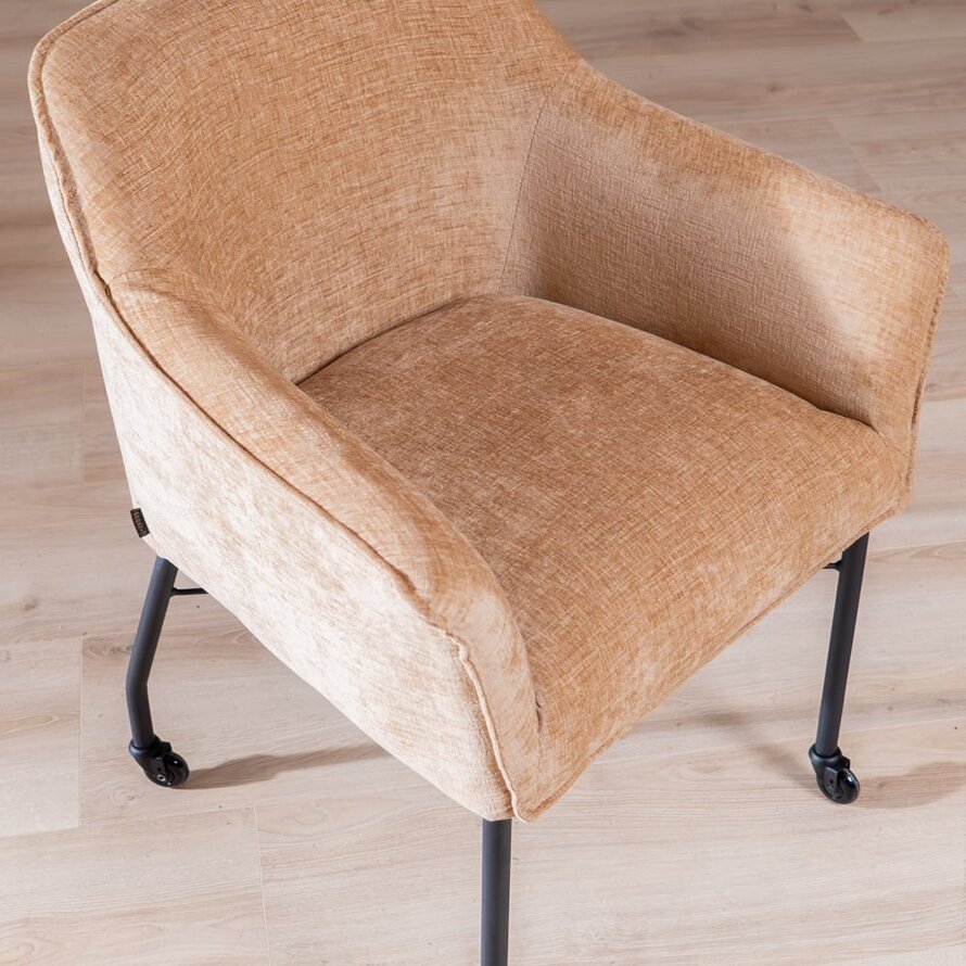 Stoel met wieltjes Enzo chenille peach