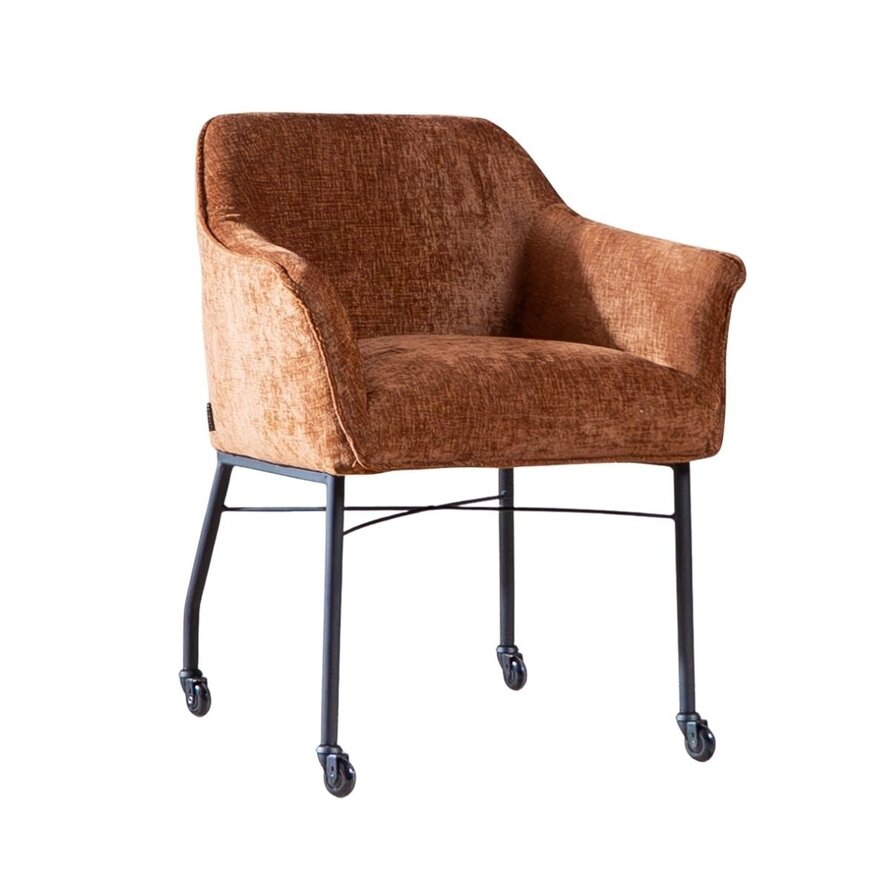 Stoel met wieltjes Enzo chenille koper
