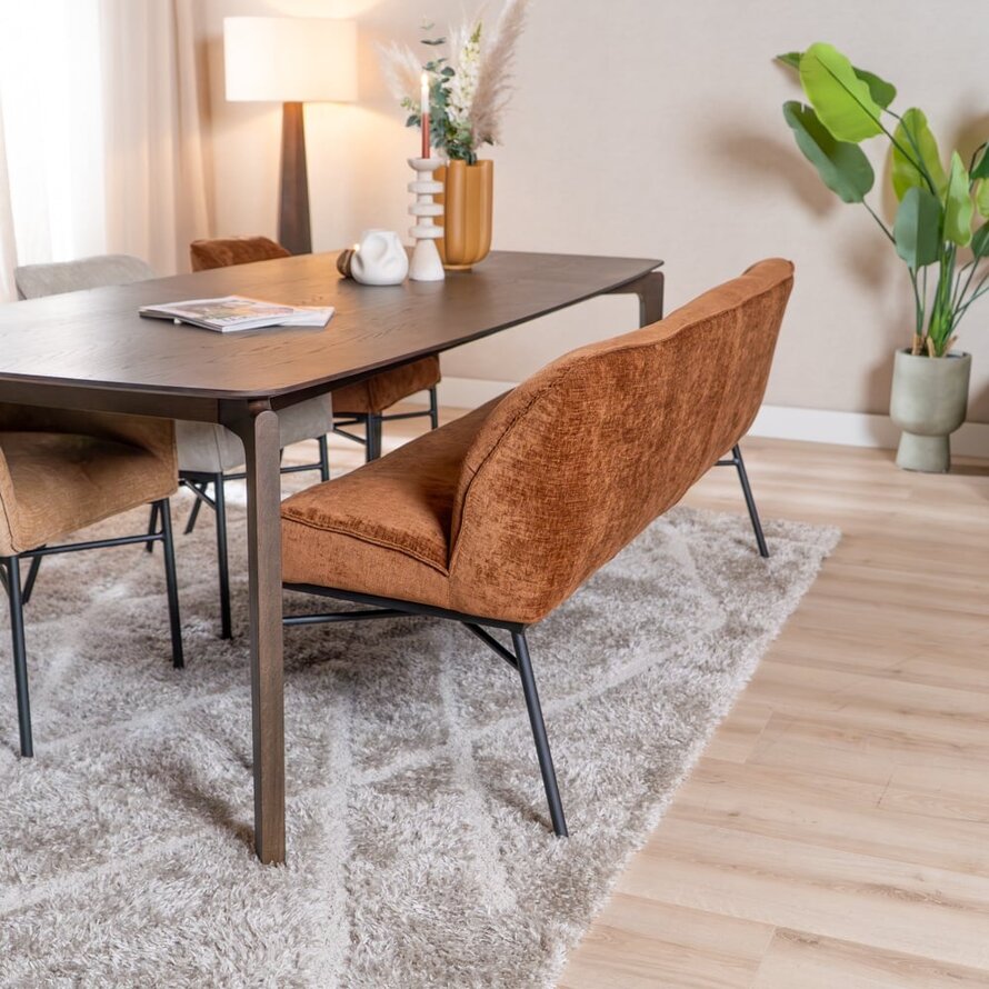 Eetkamerbank Momo chenille koper 220 cm