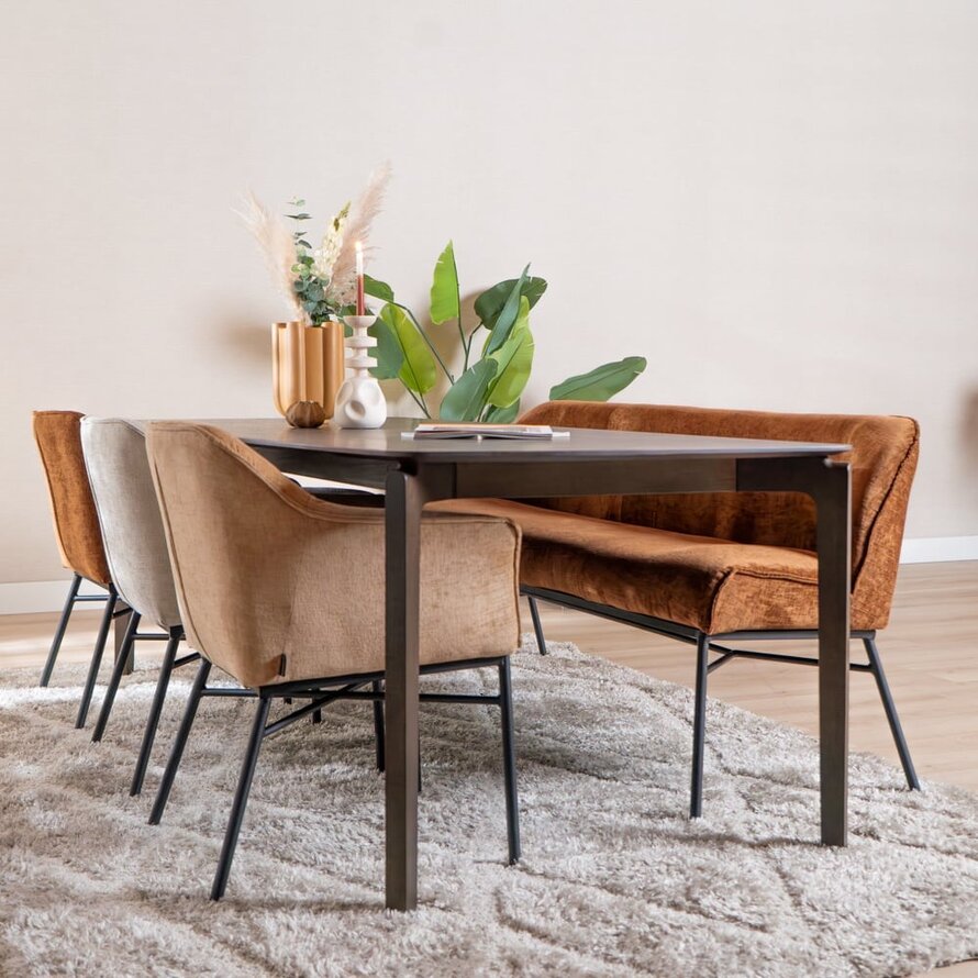 Eetkamerbank Momo chenille koper 220 cm