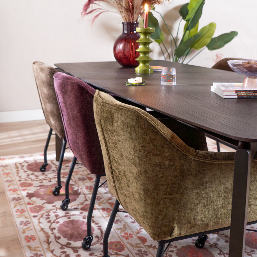 Stoel met wieltjes Enzo chenille olijfgroen