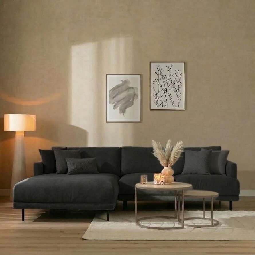 Hoekbank links Denver zwart polyester