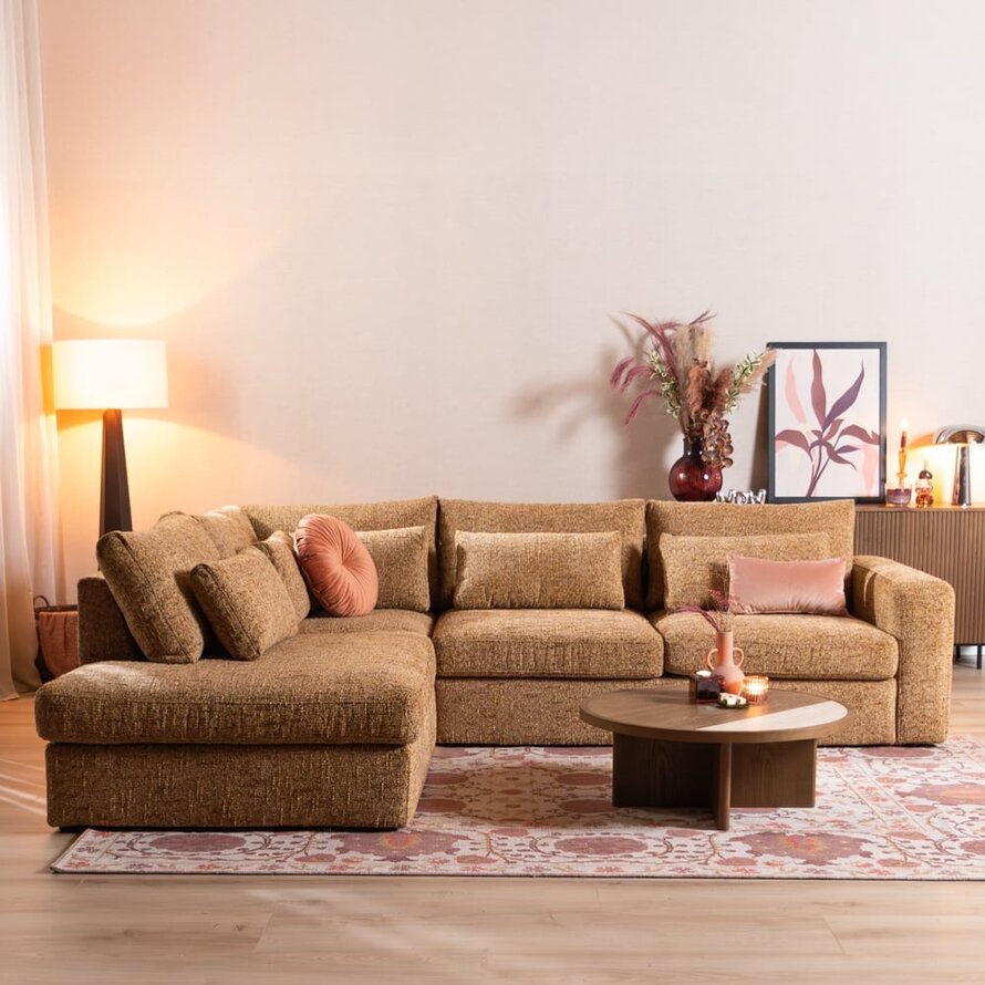 Hoekbank Kyle chenille okergeel links