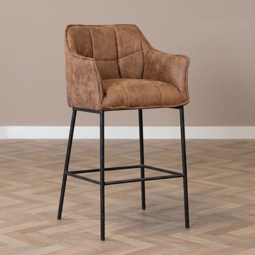 Barstoel Aaron microvezel - Leatherlook cognac 82 cm