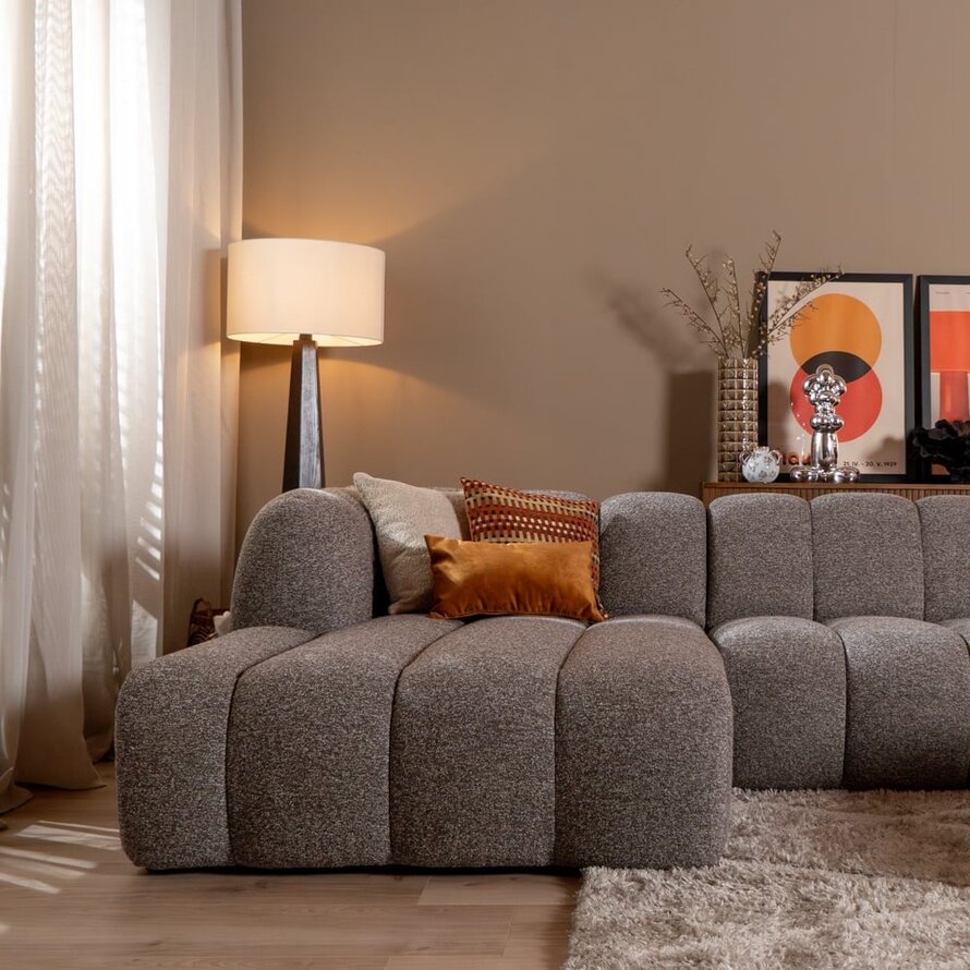 Hoekbank XL links Luca bouclé stof bruin/grijs