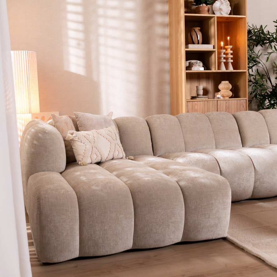 Hoekbank XL links Luca chenille sand
