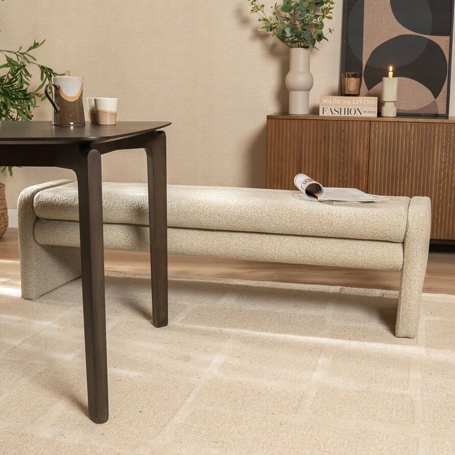 Eetkamerbank Neil bouclé taupe 160 cm