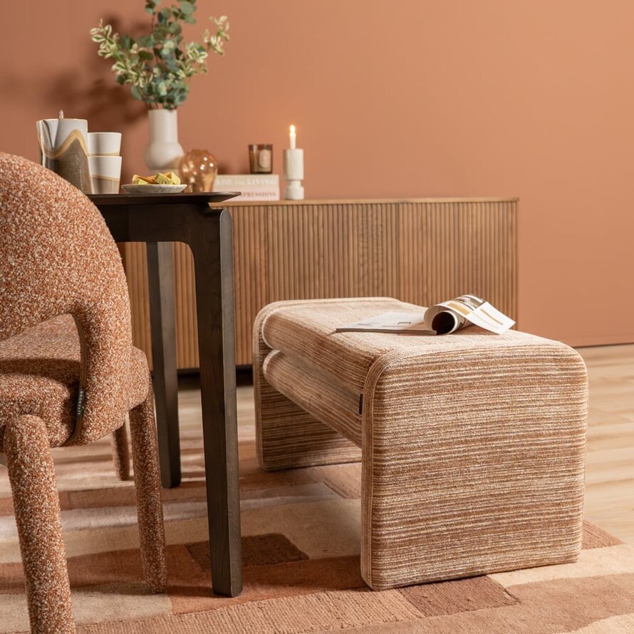 Eetkamerbank Ravi chenille beige/pink 100 cm
