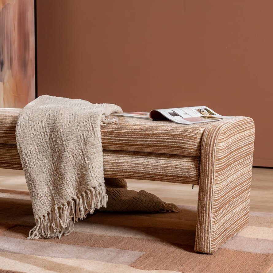 Eetkamerbank Ravi chenille beige/pink 160 cm