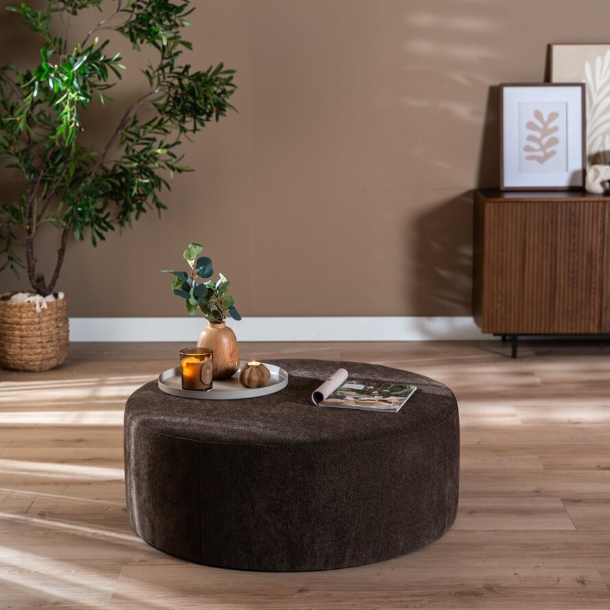 Poef Blair rond chenille bruin ø100 cm